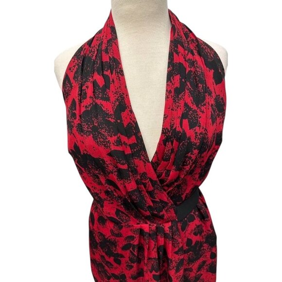 BCBGeneration Red Floral Mini Wrap Dress Sz Small Womens Red & Black Side Wrap - Picture 9 of 16